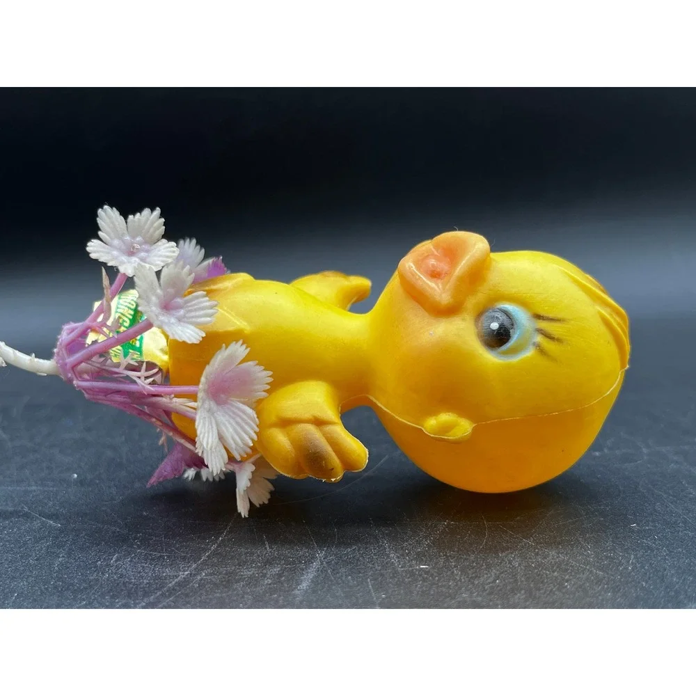 VTG Rosbro Era Yellow Chick Blow Mold 1950s Flower Spike Easter Decor Kitsch